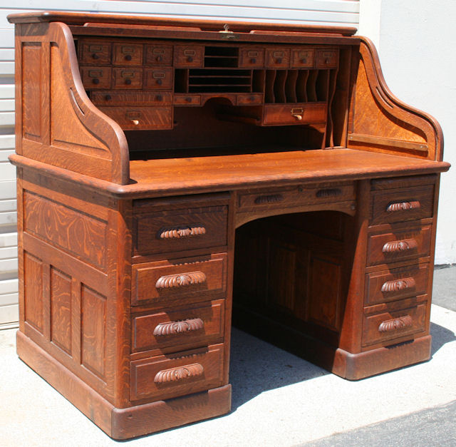 Antique Quartered Oak S Rolltop Roll Top Desk Beautiful Condition High